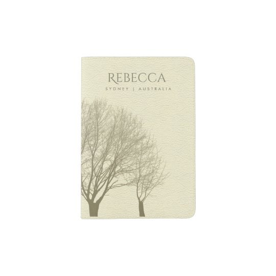 GREY GOLD FALL AUTUMN TREES leather MONOGRAM Passport Holder