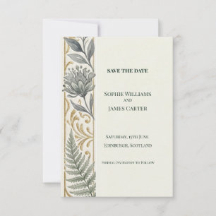 Grey Gold Fern Save The Date Card
