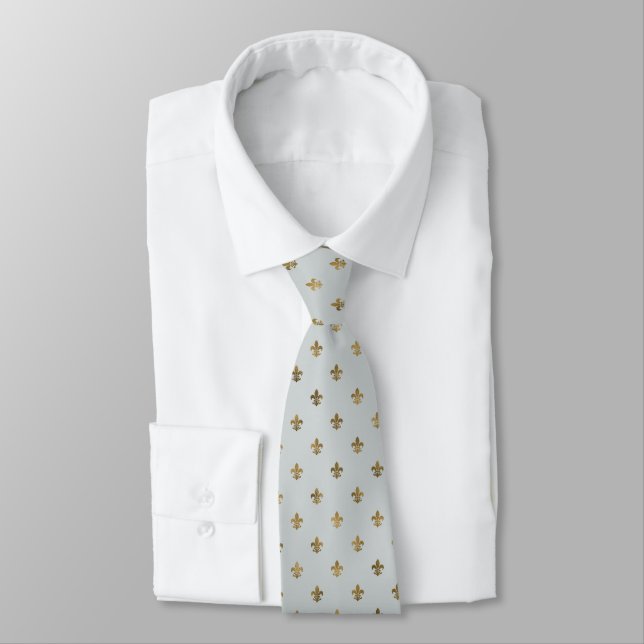 Grey & Gold Fleur de Lis Men's Tie - Classic Look (Tied)