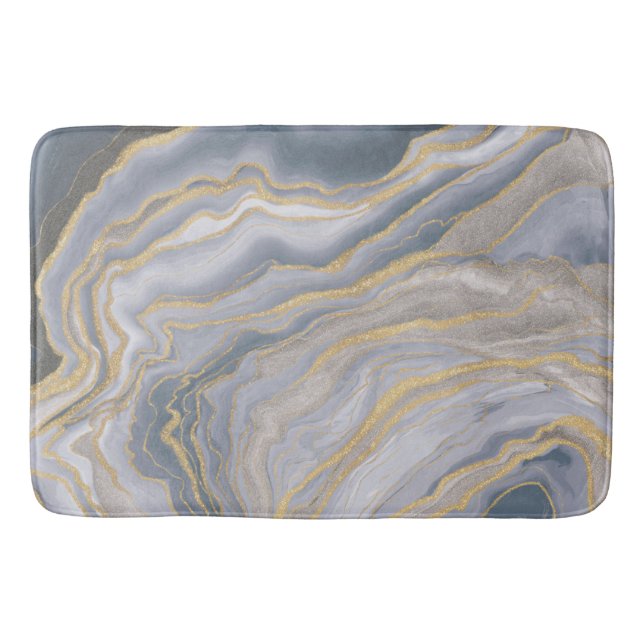 Grey Gold Fluid Liquid Painting Bath Mat (Front)