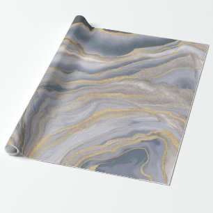 Grey Gold Fluid Liquid Painting Wrapping Paper