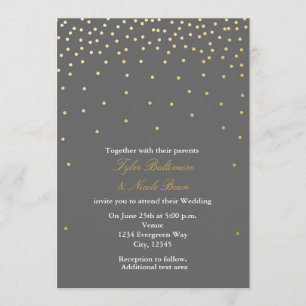 Grey & Gold Foil Dots Modern Wedding Invitation