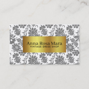 *~* Grey Gold Foil Floral Victorian Vintage Linen Business Card