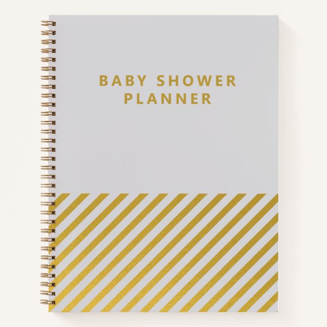 Grey Gold Foil Minimalist Baby Shower Planner Notebook (Front)
