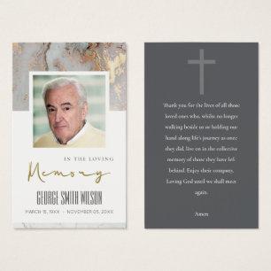 GREY GOLD FOIL SYMPATHY MEMORIAL PRAYER PHOTO CARD
