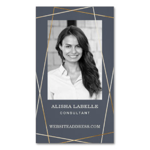 Grey & Gold Geometric Photo Layout & Monogram Magnetic Business Card