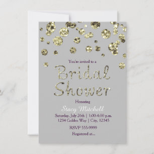 Grey & Gold Glitter Bridal Shower Invitation