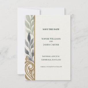 Grey Gold Leaf Scroll Save The Date Card