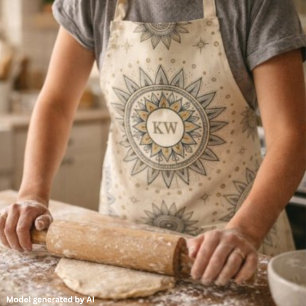 Grey Gold Mandala Pattern Monogram Apron
