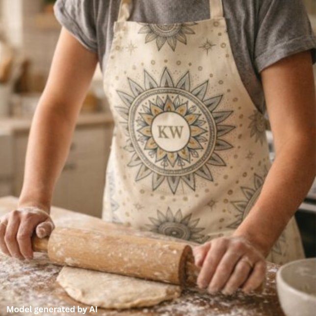 Grey Gold Mandala Pattern Monogram Apron (Creator Uploaded)