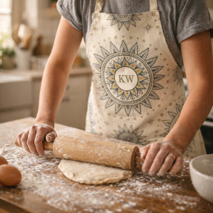 Grey Gold Mandala Pattern Monogram Apron
