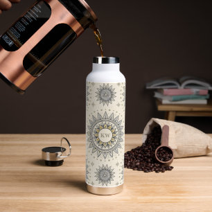 Grey Gold Mandala Pattern Monogram Water Bottle