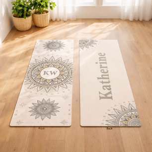 Grey Gold Mandala Pattern Yoga Mat