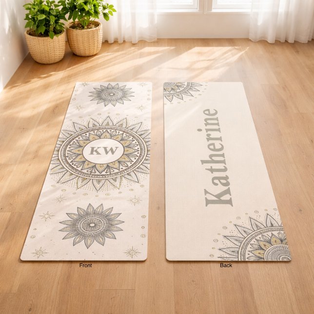 Grey Gold Mandala Pattern Yoga Mat (Creator Uploaded)