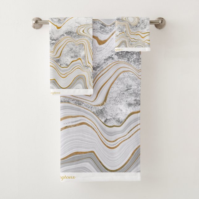 Grey Gold Marble Towel Monogram BATHROOM TOWEL SET (Insitu)