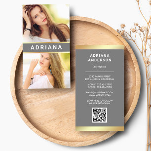 Grey Gold Model Actress Headshot 2 Photo Collage Business Card