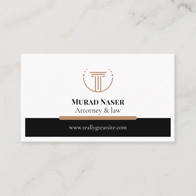 Grey & Gold Modern Attorney Design Elegant Lawyer Business Card (Front)