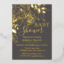 Grey & Gold Modern Floral Baby Shower