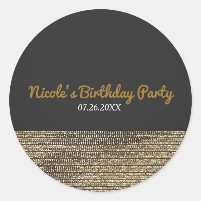 Grey & Gold Modern Glam Sequins Chic Elegant Favou Classic Round Sticker (Front)