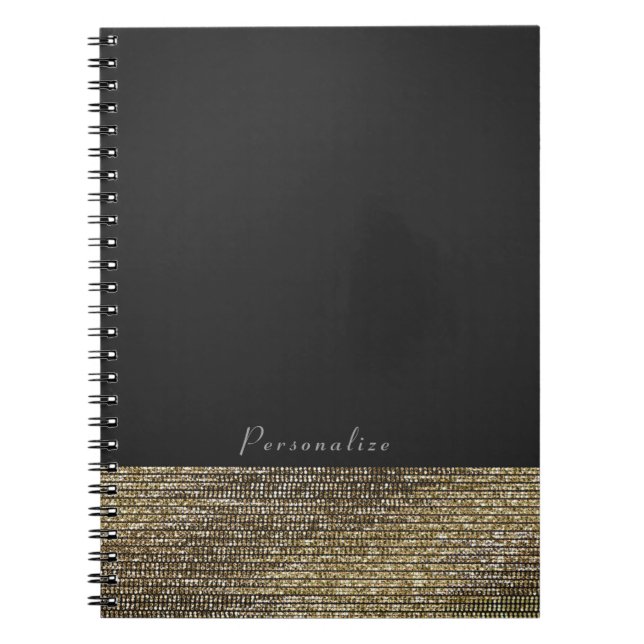 Grey & Gold Modern Glam Sequins Chic Elegant Notebook (Front)