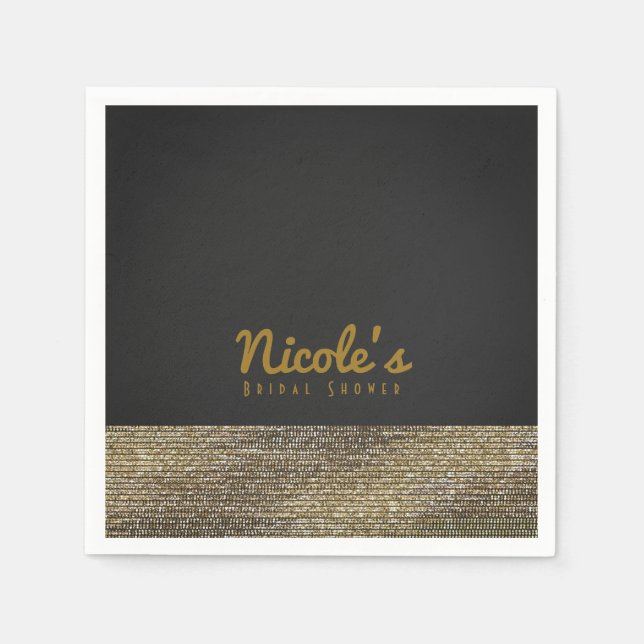Grey & Gold Modern Glam Sequins Chic Elegant Party Napkin (Front)