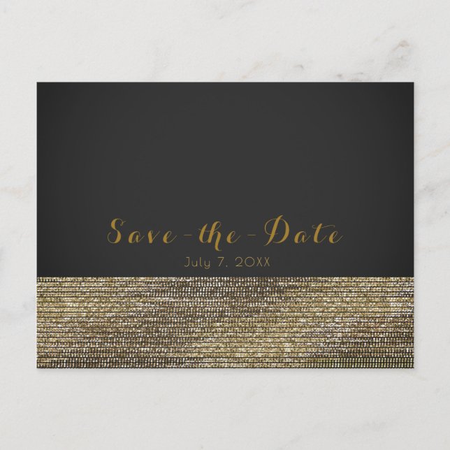 Grey & Gold Modern Glam Sequins Chic Save the Date Announcement Postcard (Front)