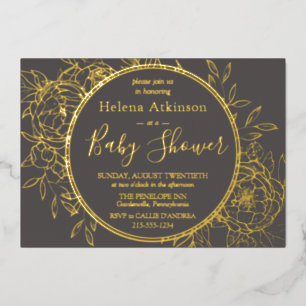 Grey & Gold Modern Peony Toile Baby Shower