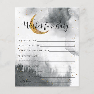 Grey Gold Moon and Stars Wishes for Baby Card