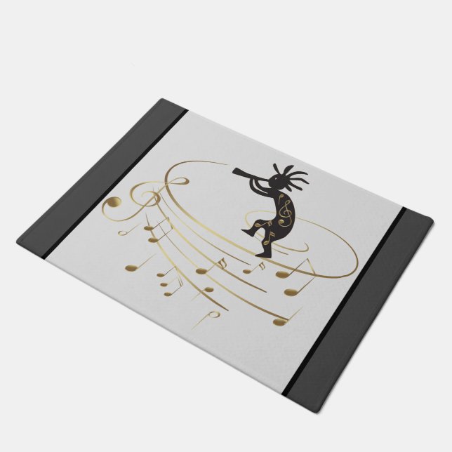 Grey Gold Music Note Kokopelli Rug (Angled)