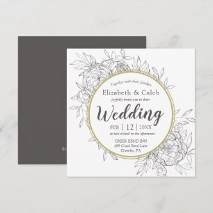 Grey & Gold Peony Modern Floral Toile Wedding Invitation