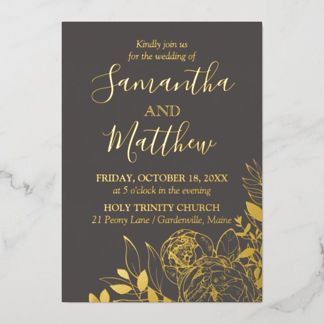 Grey & Gold Peony Modern Floral Wedding (Front)