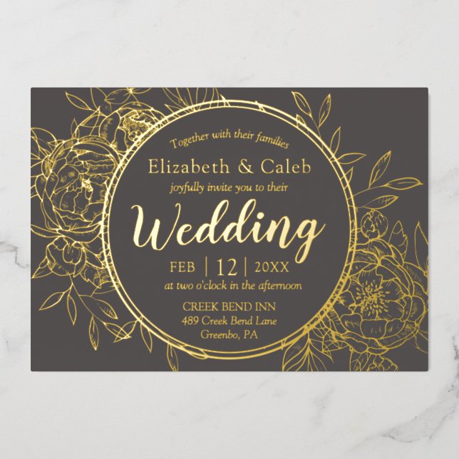 Grey & Gold Peony Modern Toile Wedding (Front)