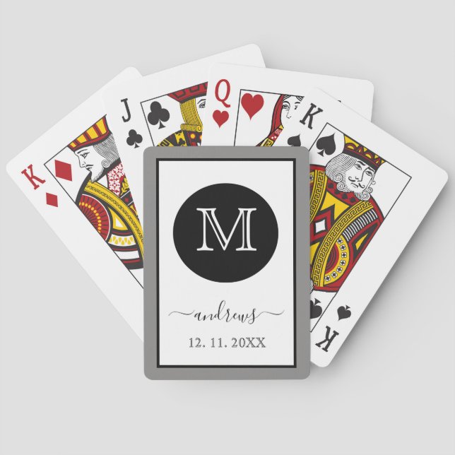 Grey Gold Personalised Monogram and Name Playing C Playing Cards (Back)