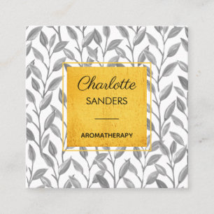 Grey gold pretty floral square business card