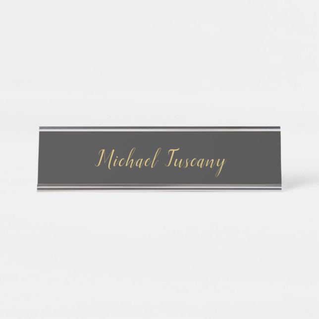 Grey Gold Professional Trendy Minimalist Own Text Desk Name Plate (Front)
