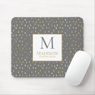 Grey Gold Raindrop Modern Trendy Monogram Mouse Mat