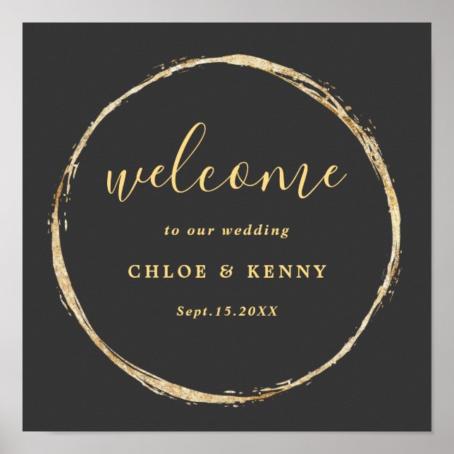 Grey & Gold Rustic Gold Circle Wedding Welcome Poster (Front)