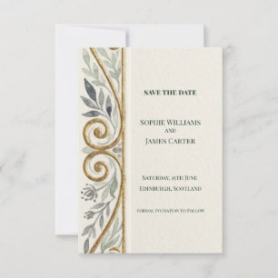 Grey Gold Scroll Save The Date Card