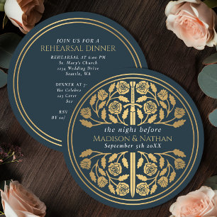 Grey Gold Sword Royal Wedding Rehearsal Invitation