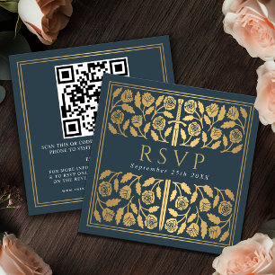 Grey Gold Sword Royal Wedding RSVP QR Code Enclosure Card