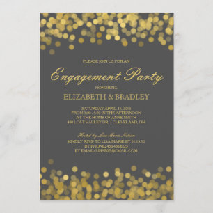 Grey Gold Twinkle Modern Bridal Engagement Party Invitation