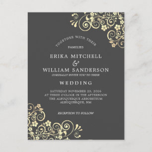 Grey Gold Wedding Invitation RSVP l Website Postcard