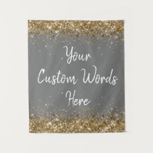 Grey Gold White Backdrop Birthday Party Photobooth Tapestry