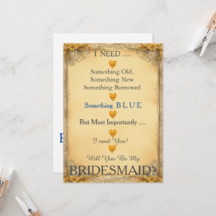 Grey & Gold with Heart Will You Be my Bridesmaid Invitation