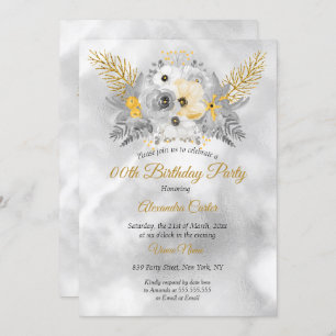 Grey Gold Yellow Floral Bouquet Birthday Party Invitation