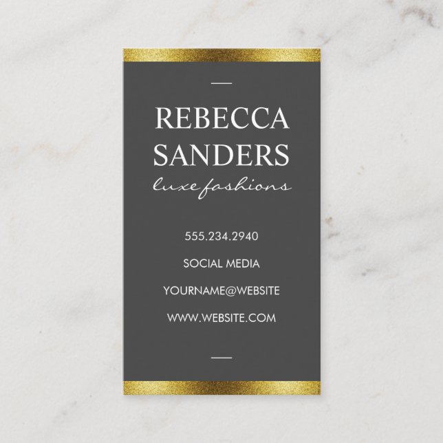 Grey / Golden Glitter Trim Business Card (Front)