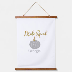 Grey golden pumpkin fall bride squad modern hanging tapestry
