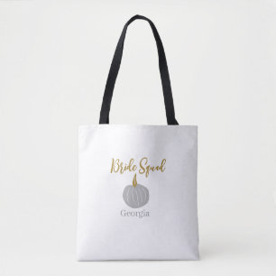 Grey golden pumpkin fall bride squad modern tote bag