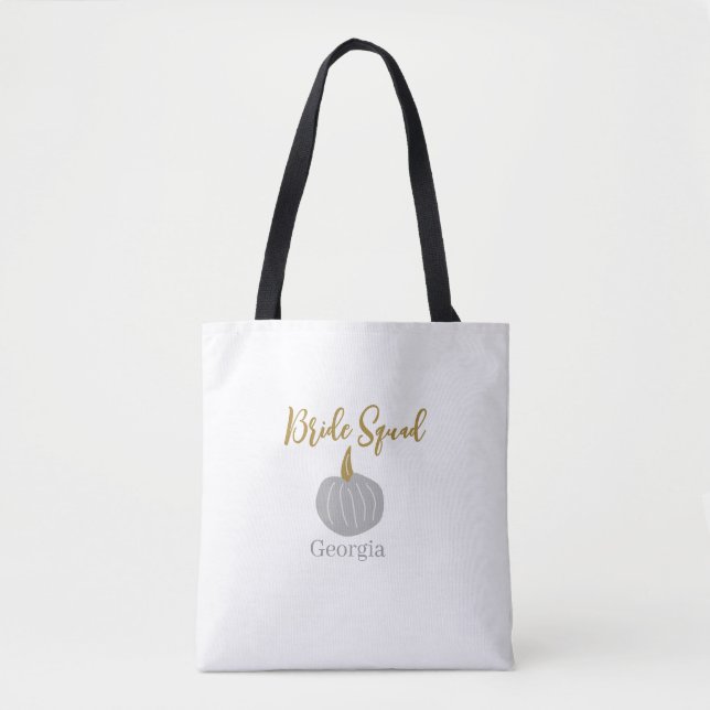 Grey golden pumpkin fall bride squad modern  tote bag (Front)