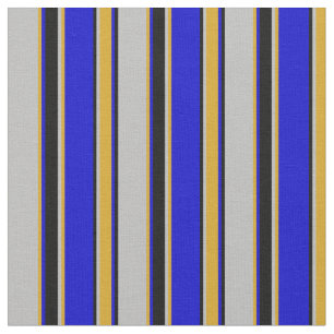 Grey, Goldenrod, Blue, and Black Lined Pattern Fabric